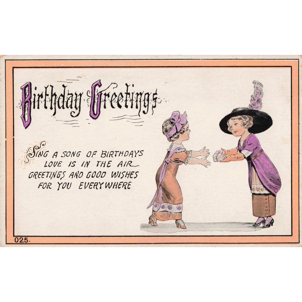 Vtg 1917 Birthday Greetings Postcard Appleton WI Two Girls Divided Back #025 - Picture 1 of 2
